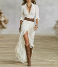 Vestido Largo Plisado con Cinturón Betanzos