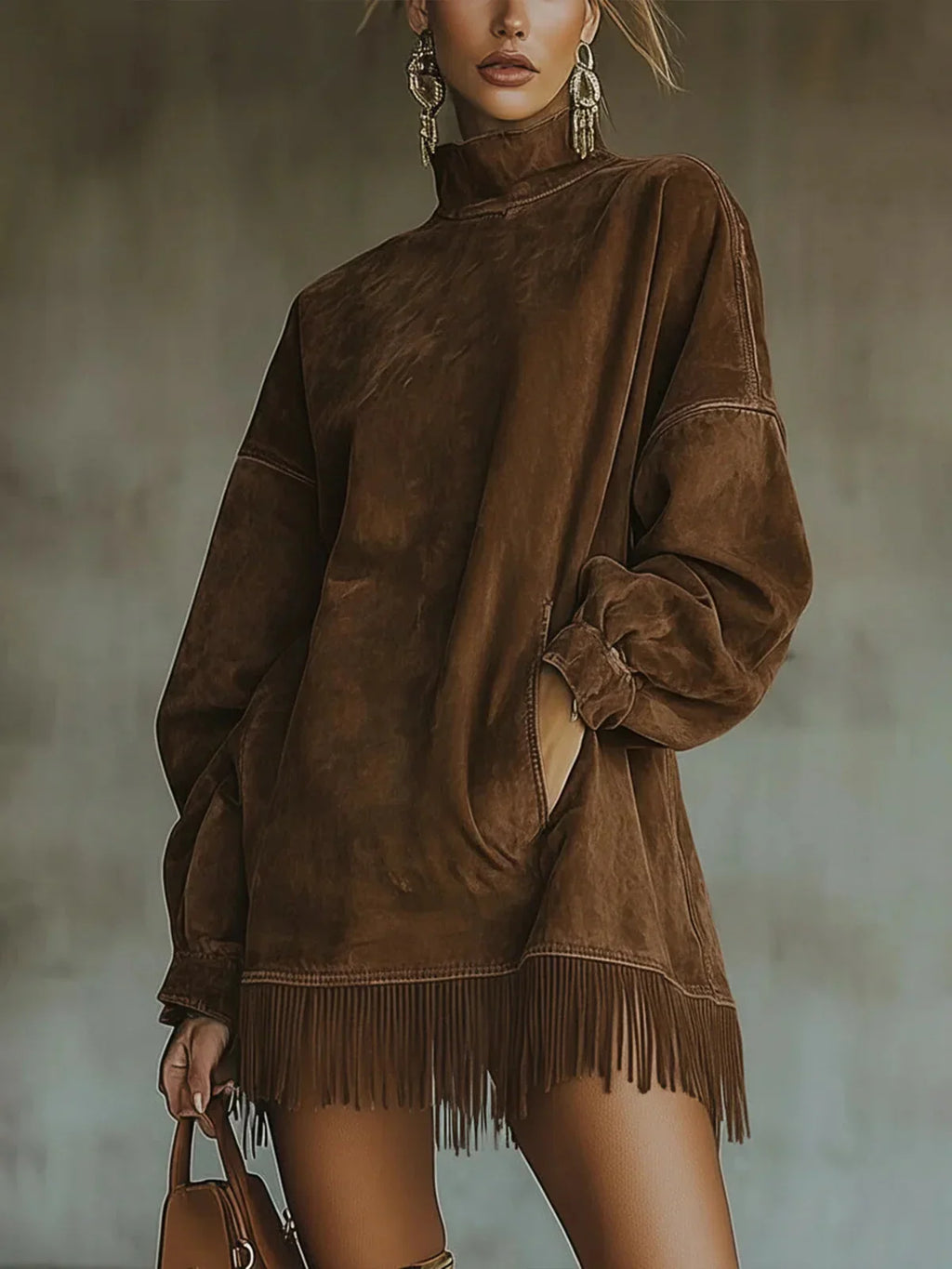 Vestido Cuello Alto con Flecos Vigo