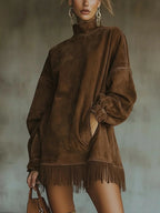 Vestido Cuello Alto con Flecos Vigo