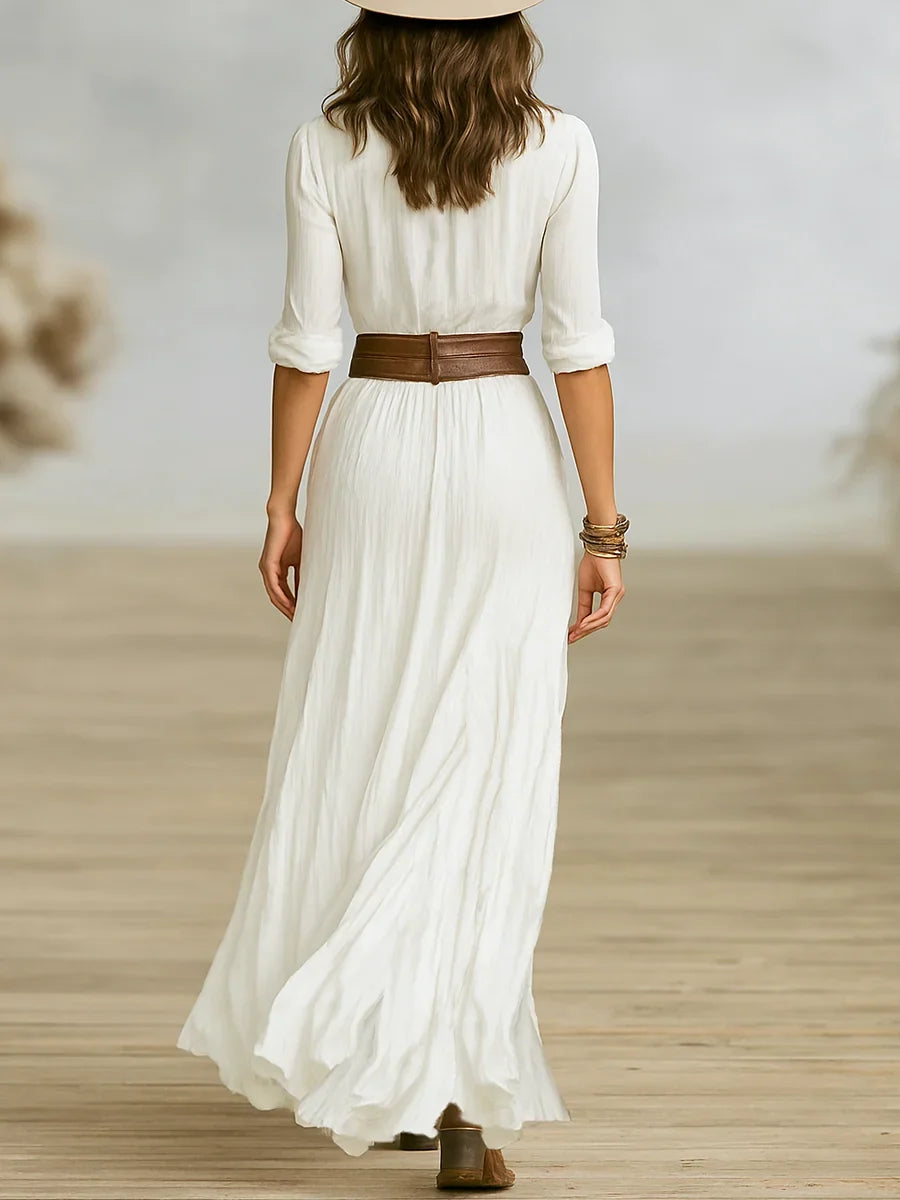 Vestido Largo Plisado con Cinturón Betanzos