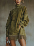 Vestido Cuello Alto con Flecos Vigo