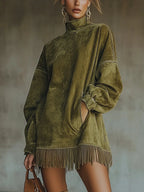 Vestido Cuello Alto con Flecos Vigo