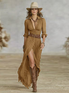 Vestido Largo Plisado con Cinturón Betanzos